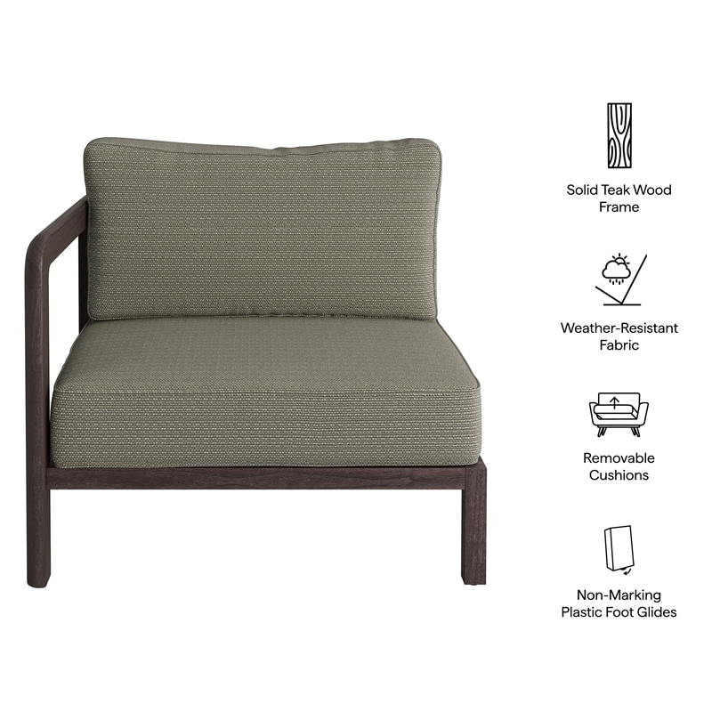 Kona Outdoor Teak Wood Left-Arm Facing Modular Armchair in Ash