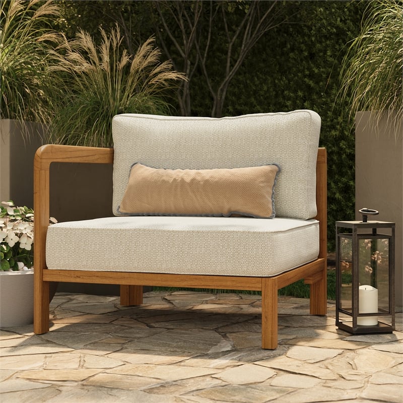 Kona Outdoor Teak Wood Left-Arm Facing Modular Armchair in Sand