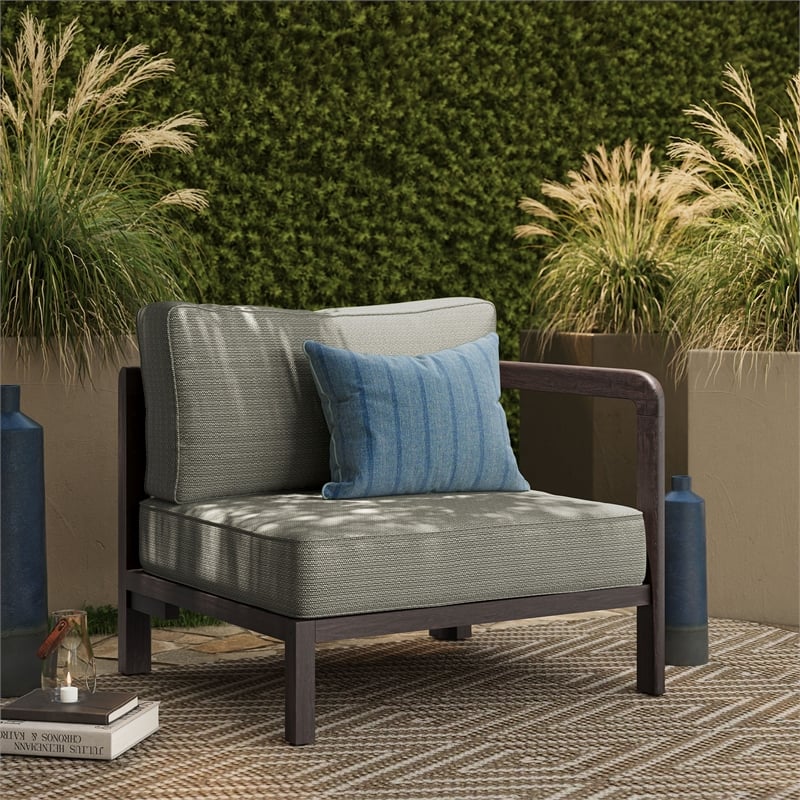 Kona Outdoor Teak Wood Right-Arm Facing Modular Armchair in Ash
