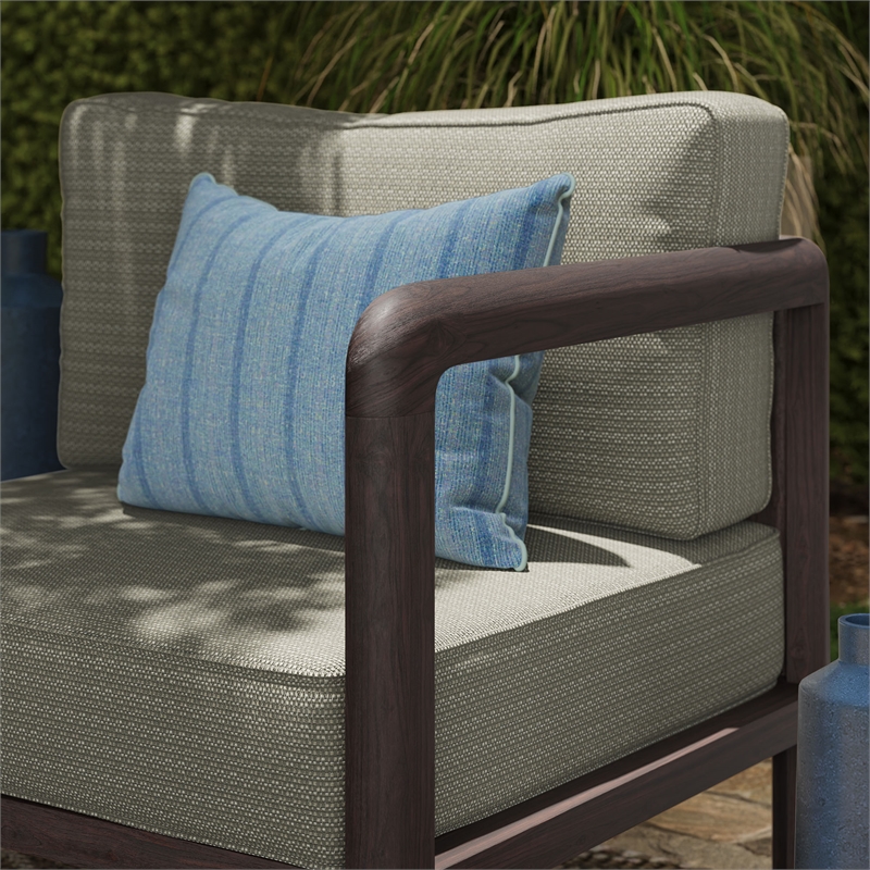 Kona Outdoor Teak Wood Right-Arm Facing Modular Armchair in Ash