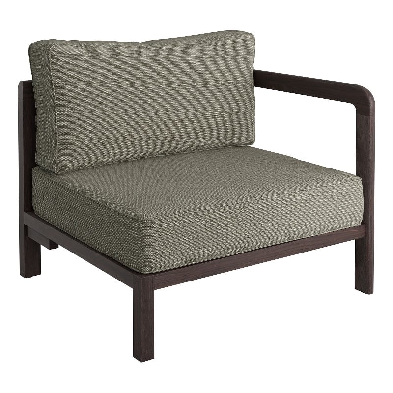 Kona Outdoor Teak Wood Right-Arm Facing Modular Armchair in Ash