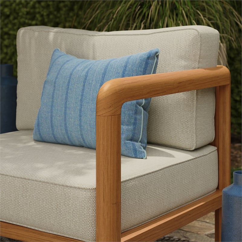 Kona Outdoor Teak Wood Right-Arm Facing Modular Armchair in Sand
