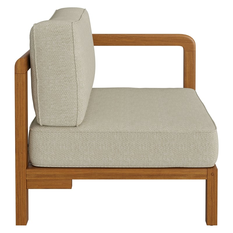 Kona Outdoor Teak Wood Right-Arm Facing Modular Armchair in Sand