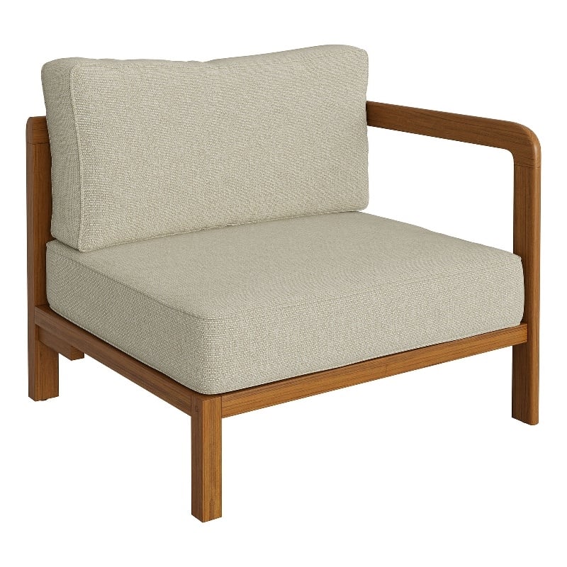 Kona Outdoor Teak Wood Right-Arm Facing Modular Armchair in Sand