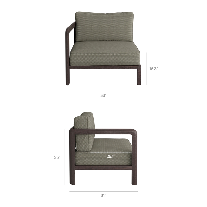 Kona 3-Piece Outdoor Teak Wood Modular Sofa Set in Ash