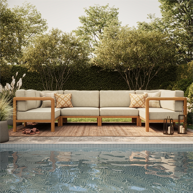 Kona 6-Piece Outdoor Teak Wood Modular Sofa in Sand