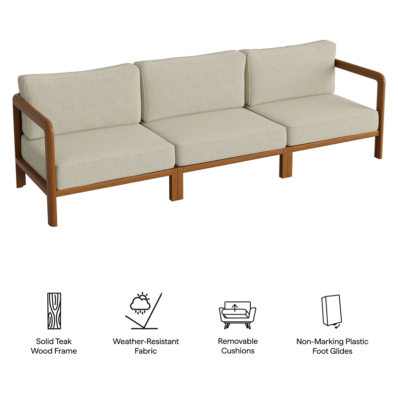 Kona 3-Piece Outdoor Teak Wood Modular Sofa Set in Sand