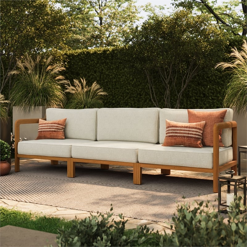 Kona 3-Piece Outdoor Teak Wood Modular Sofa Set in Sand