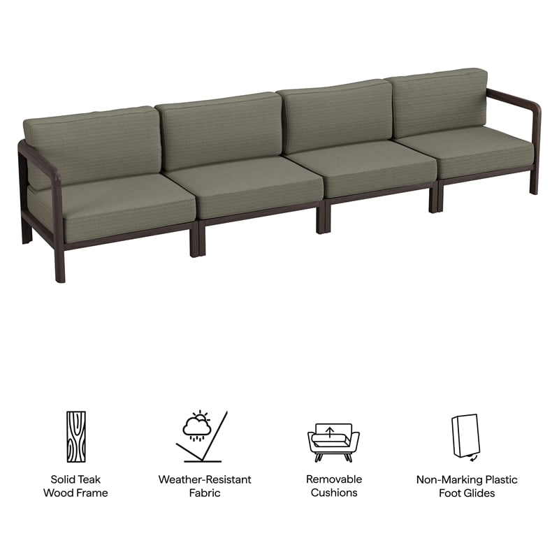 Kona 4-Piece Outdoor Teak Wood Modular Sofa Set in Ash