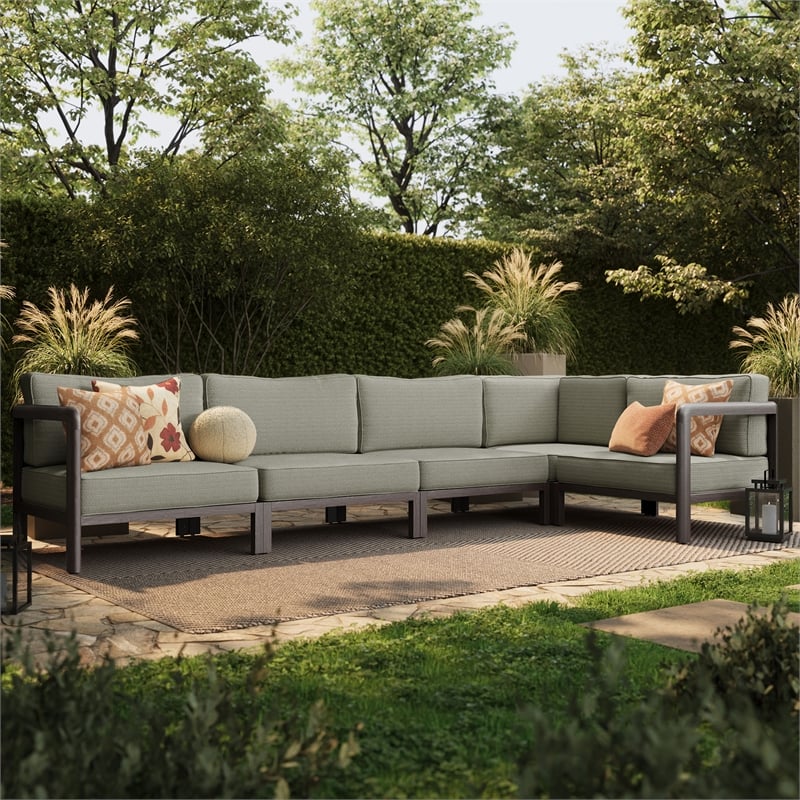 Kona L-Shaped Outdoor Teak Wood Modular Sofa in Ash