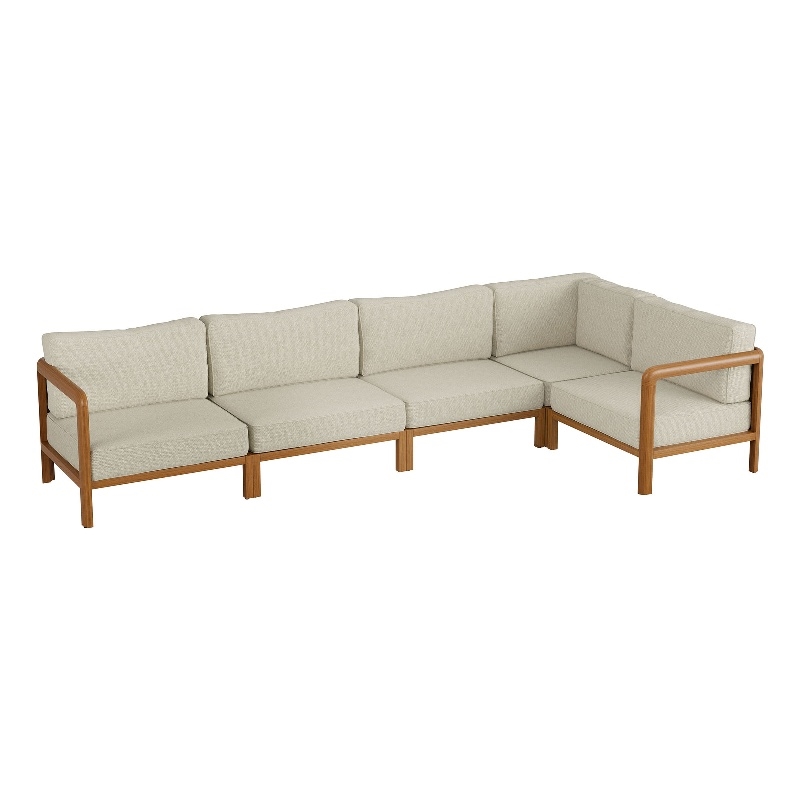 Kona L-Shaped Outdoor Teak Wood Modular Sofa in Sand