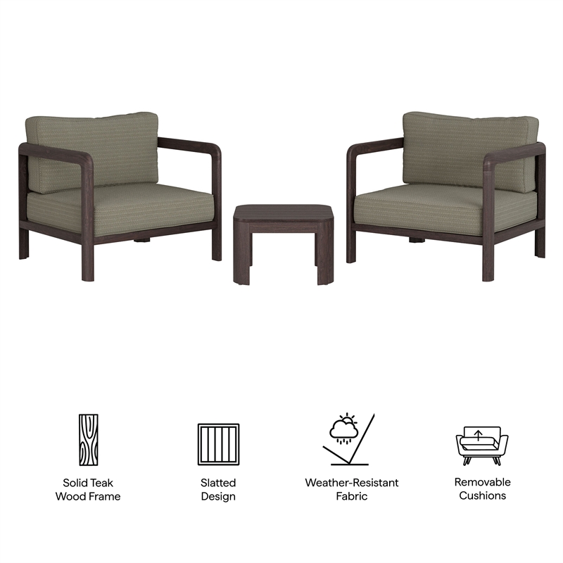 Kona 3-Piece Outdoor Teak Wood Furniture Set in Ash