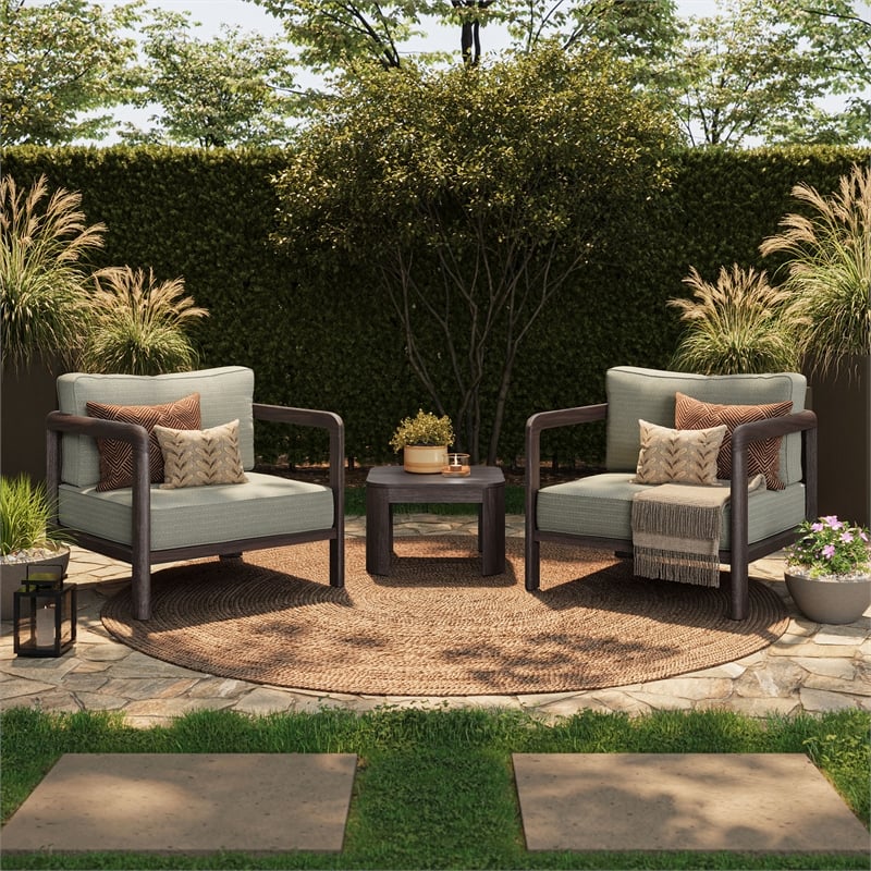 Kona 3-Piece Outdoor Teak Wood Furniture Set in Ash