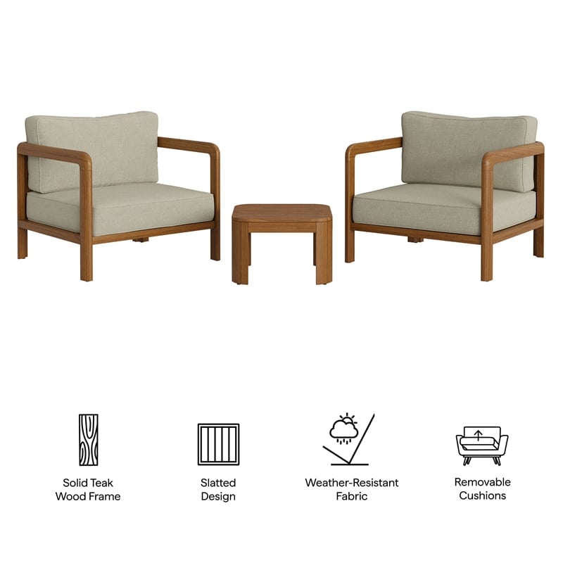Kona 3-Piece Outdoor Teak Wood Furniture Set in Sand