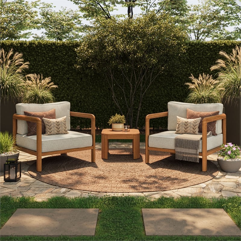 Kona 3-Piece Outdoor Teak Wood Furniture Set in Sand