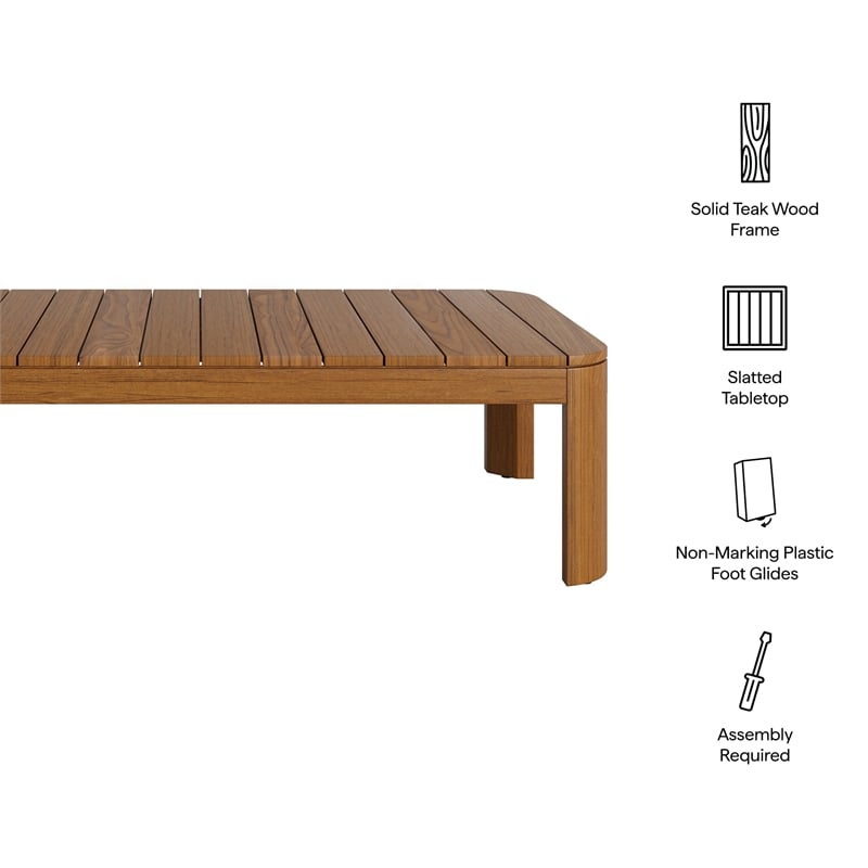 Kona 47 Inch Outdoor Teak Wood Coffee Table in Natural