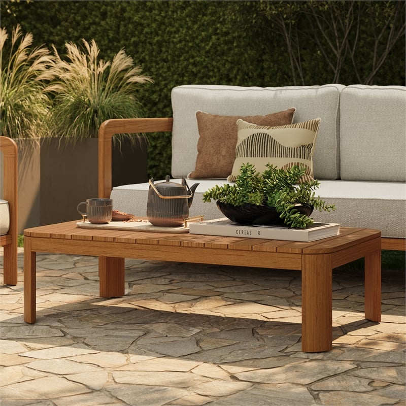 Kona 47 Inch Outdoor Teak Wood Coffee Table in Natural