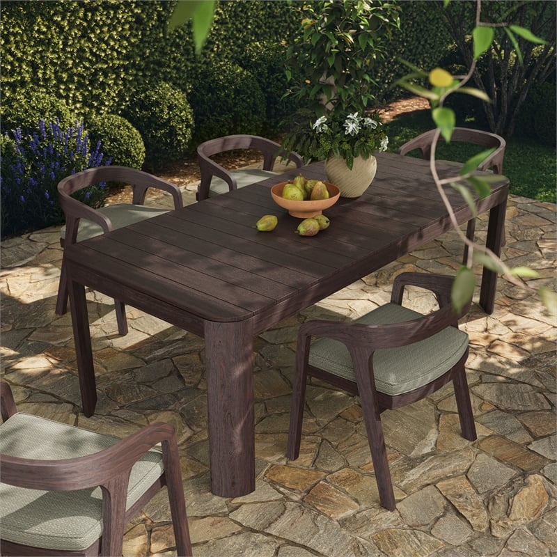 Kona 87 Inch Outdoor Teak Wood Dining Table in Dark Brown