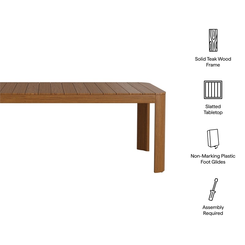 Kona 87 Inch Outdoor Teak Wood Dining Table in Natural