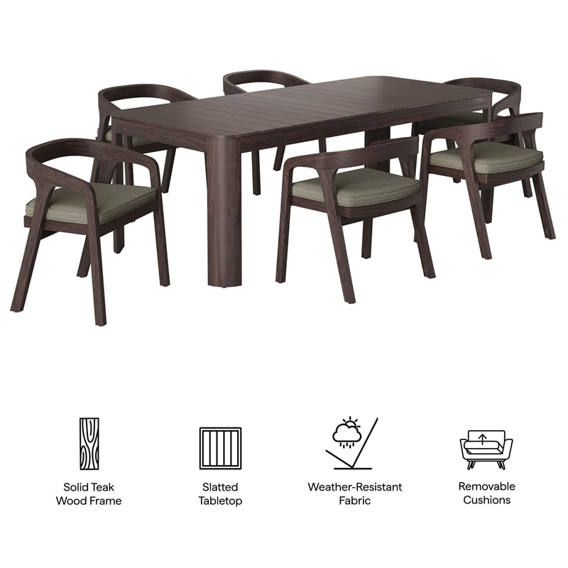 Kona 7-Piece Outdoor Teak Wood Dining Set in Ash