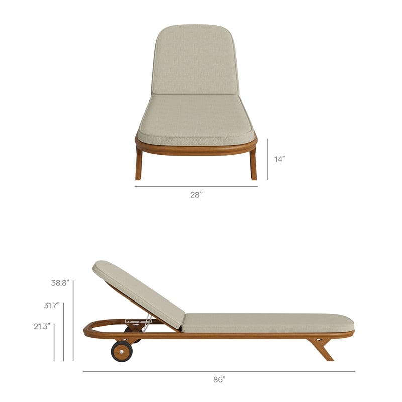 Kona 3-Piece Outdoor Teak Wood Chaise Lounge Set in Sand