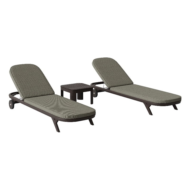 Kona 3-Piece Outdoor Teak Wood Chaise Lounge Set in Ash