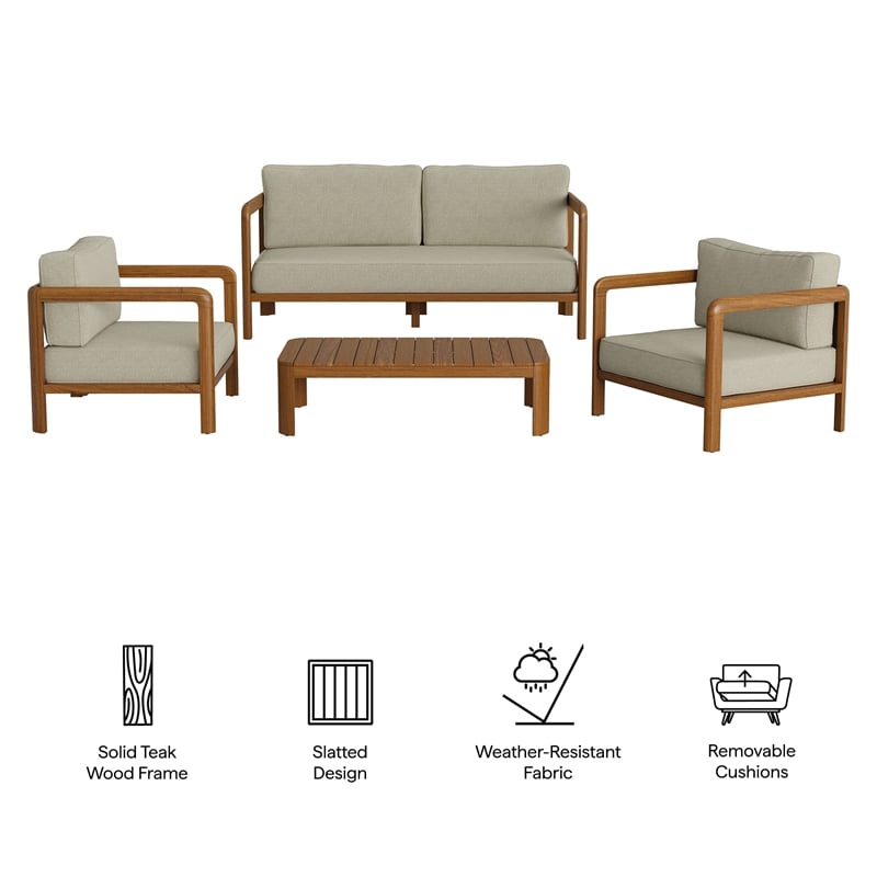 Kona 4-Piece Outdoor Teak Wood Furniture Set in Sand