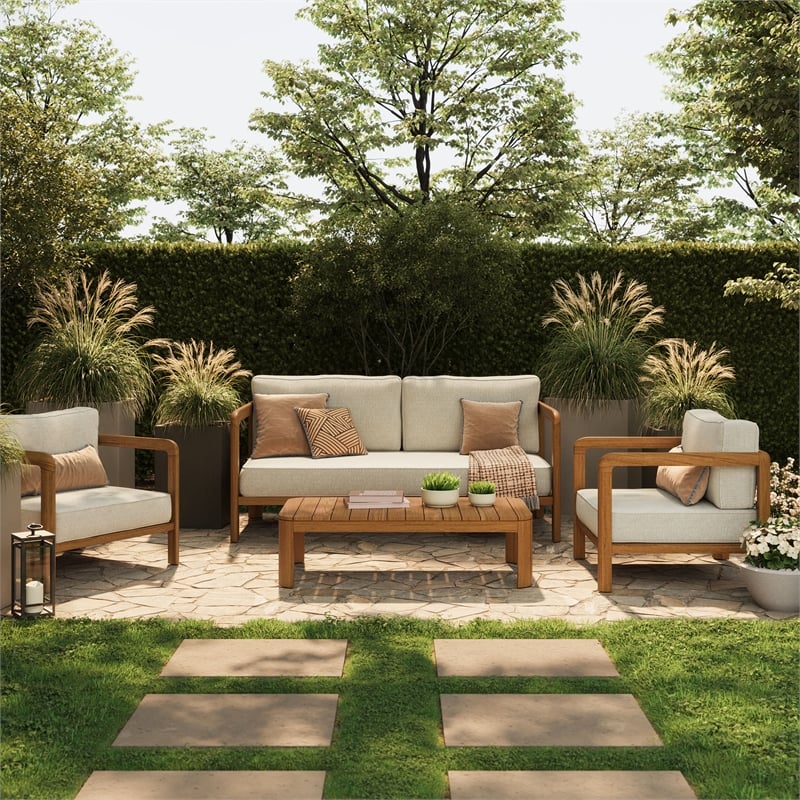 Kona 4-Piece Outdoor Teak Wood Furniture Set in Sand