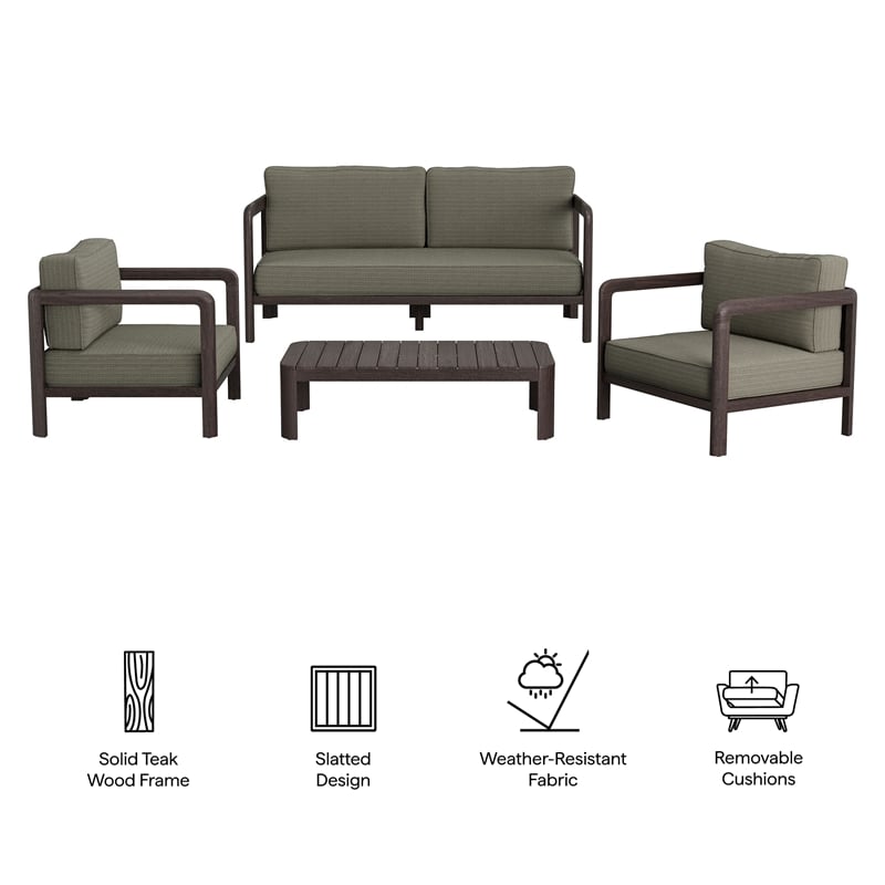 Kona 4-Piece Outdoor Teak Wood Furniture Set in Ash