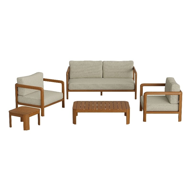 Kona 5-Piece Outdoor Teak Wood Furniture Set in Sand