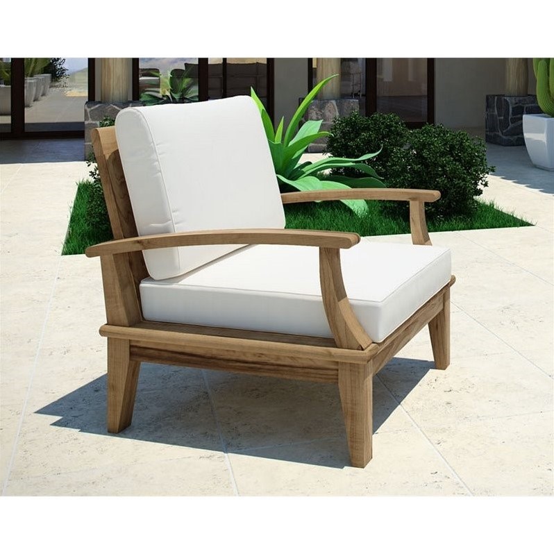 Modway Marina Modern Wood Outdoor Teak Armchair in Natural/White