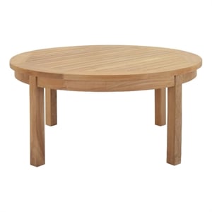 Modway Marina 40&quot Round Modern Wood Patio Teak Coffee Table in Natural