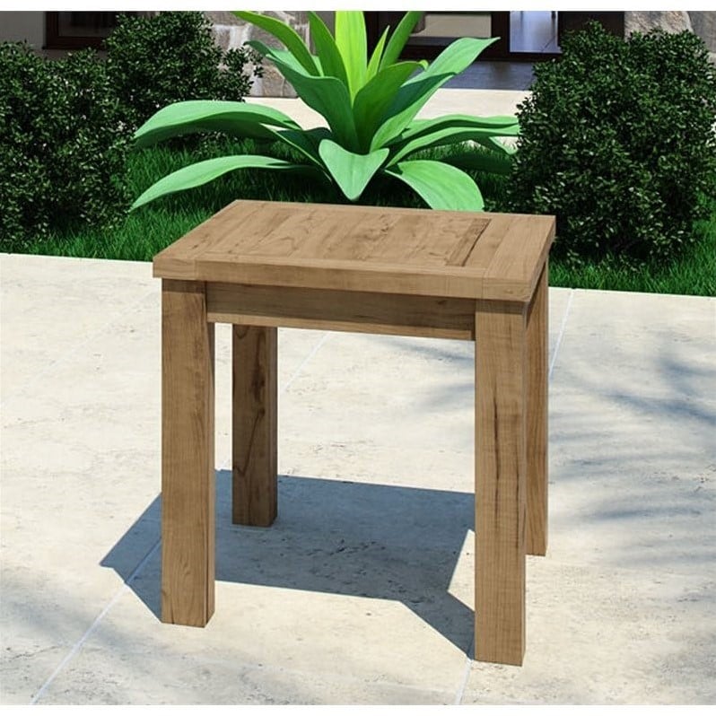 Modway Marina Modern Wood Patio Teak Side Table in Natural Finish