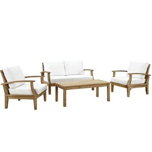 Modway Marina 4-Piece Solid Teak Wood Patio Sofa Set in Natural/White
