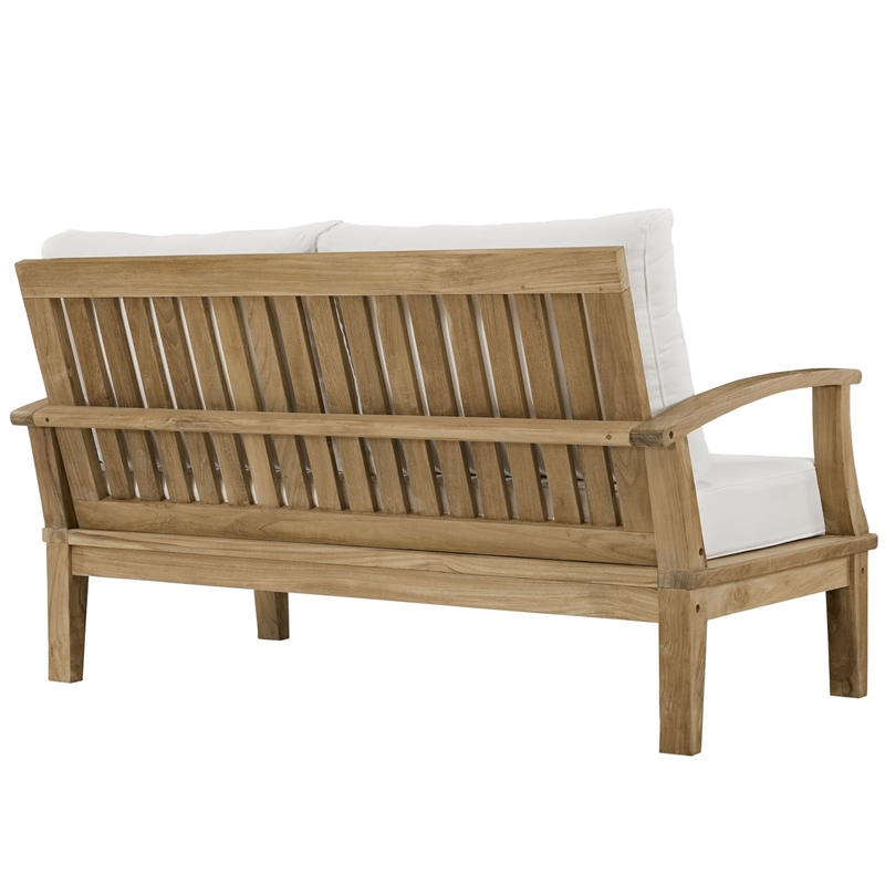 Modway Marina 3 Piece Outdoor Teak Sofa Set in Natural and White