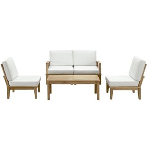 Modway Marina Modern Wood 5-Piece Patio Teak Sofa Set in Natural/White