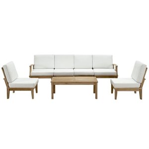 Modway Marina Modern Wood 7-Piece Patio Teak Sofa Set in Natural/White
