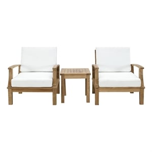 Modway Marina Modern Wood 3-Piece Conversation Set in Natural/White
