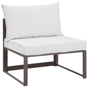Modway Fortuna Aluminum Outdoor Armless Chair in Brown/White
