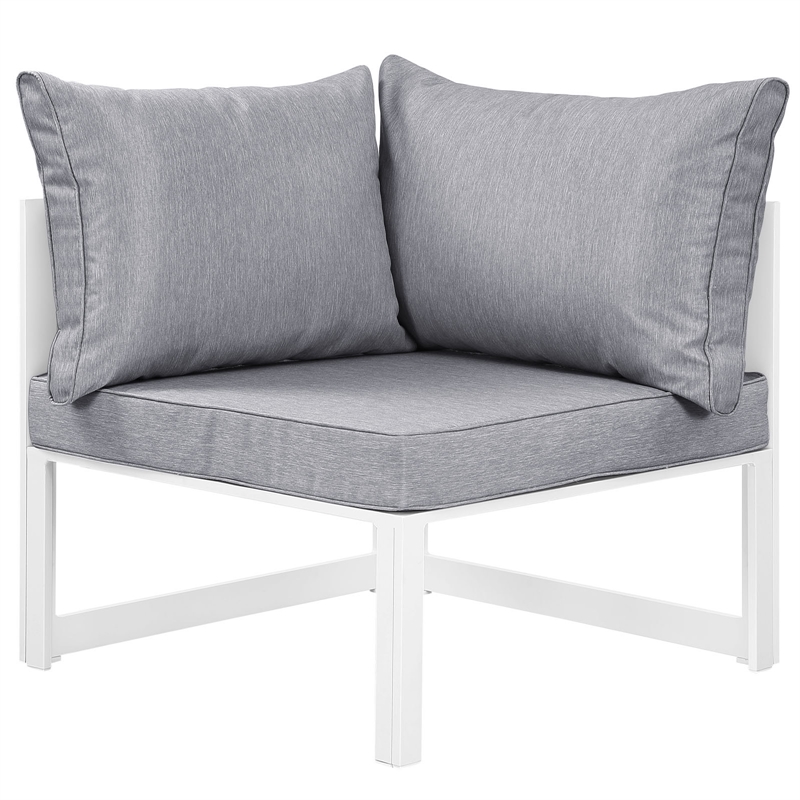 Modway Fortuna 9-Piece Aluminum Fabric Patio Sectional Sofa Set - White/Gray