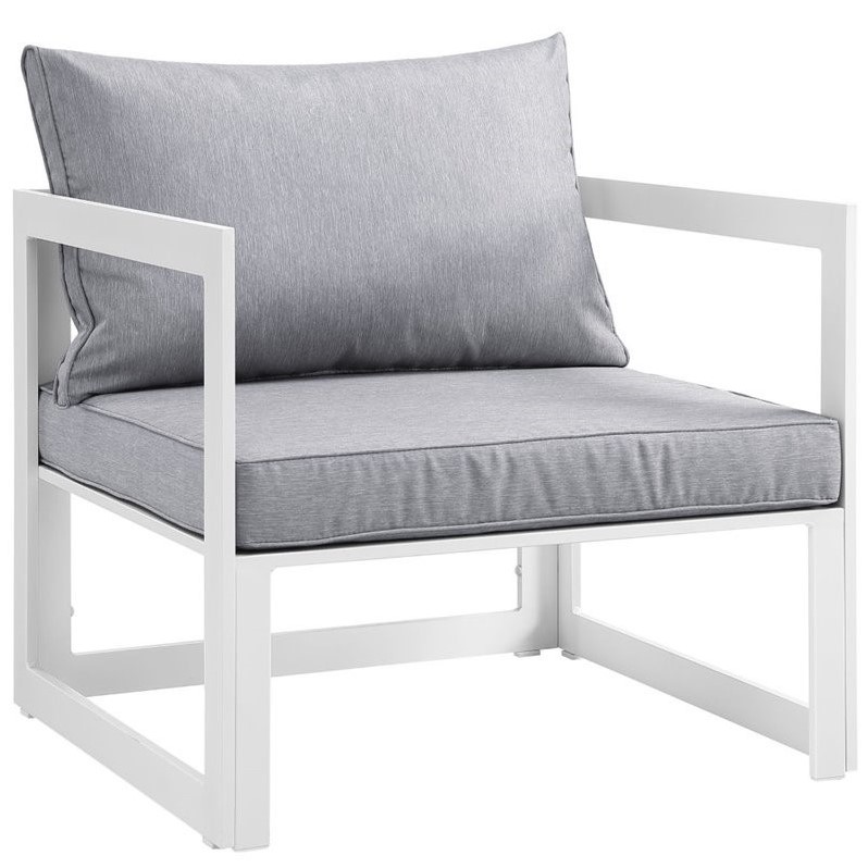Modway Fortuna 5-Piece Aluminum Fabric Patio Sectional Sofa Set - White/Gray
