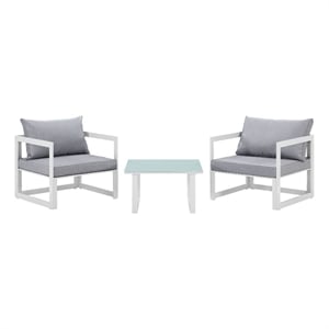Modway Fortuna 3-Piece Aluminum Fabric Patio Sectional Sofa Set in White/Gray