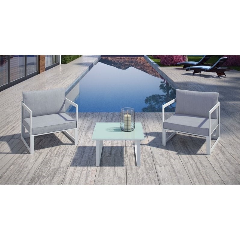 Modway Fortuna 3-Piece Aluminum Fabric Patio Sectional Sofa Set in White/Gray