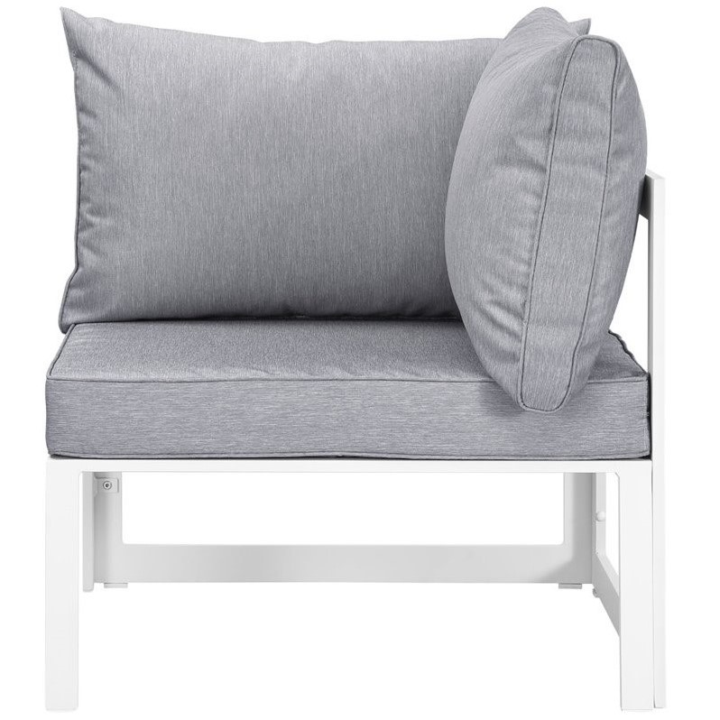 Modway Fortuna 5-Piece Aluminum Fabric Patio Sectional Sofa Set in White/Gray