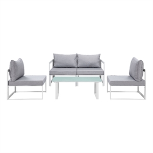 Modway Fortuna 5-Piece Aluminum Fabric Patio Sectional Sofa Set in White/Gray