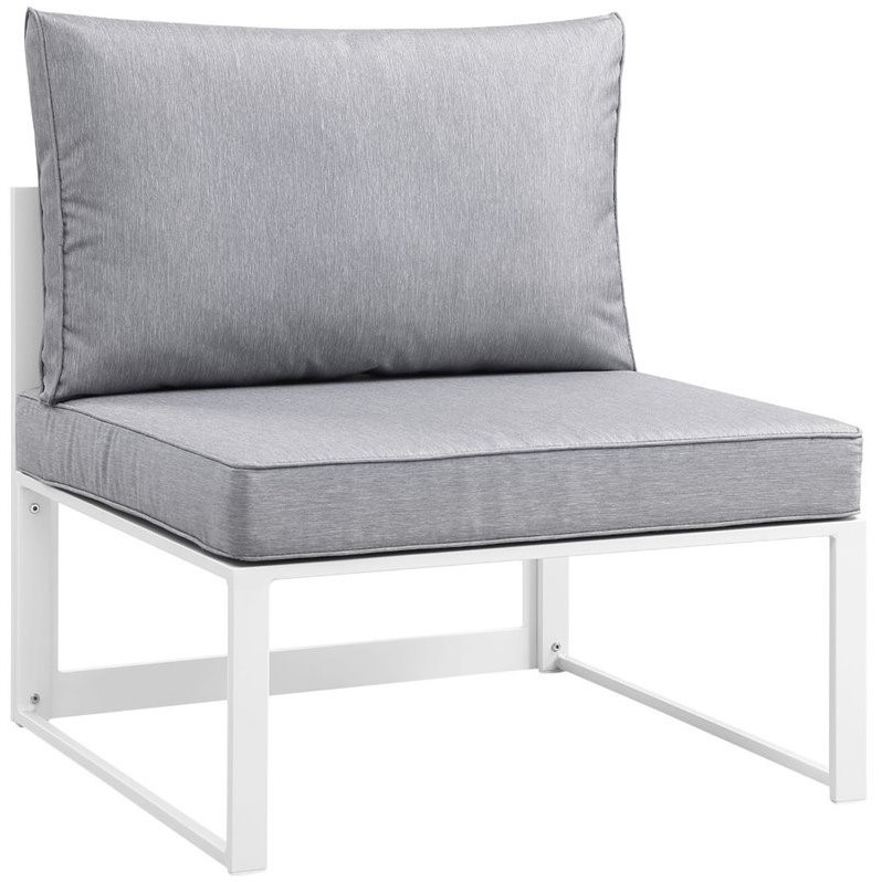 Modway Fortuna 7-Piece Aluminum Fabric Patio Sectional Sofa Set in White/Gray