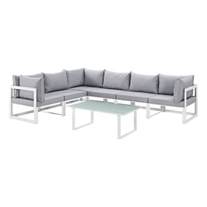 Modway Fortuna 7-Piece Aluminum Fabric Patio Sectional Sofa Set in White/Gray