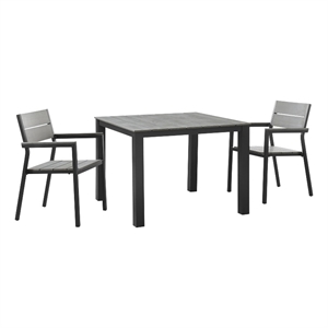 Modway Maine 3-Piece Modern Aluminum Patio Dining Set - Brown/Gray