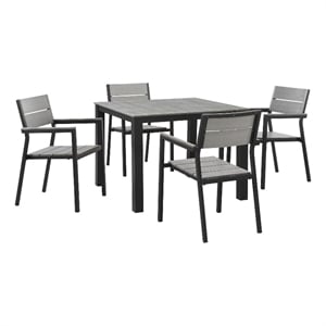 Modway Maine 5-Piece Modern Aluminum Patio Dining Set - Brown/Gray