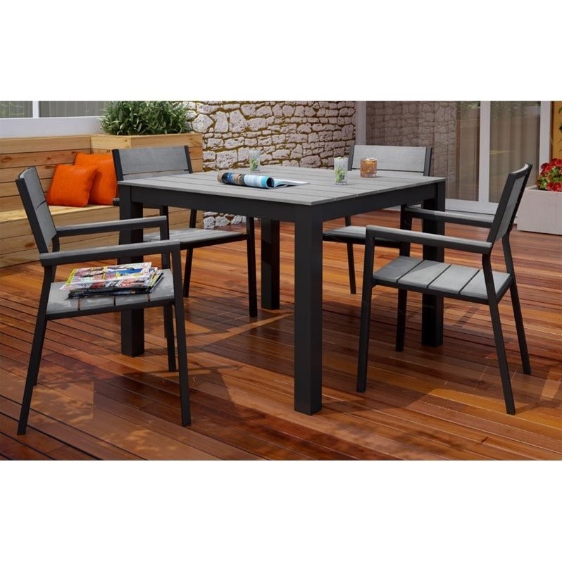 Modway Maine 5-Piece Modern Aluminum Patio Dining Set - Brown/Gray